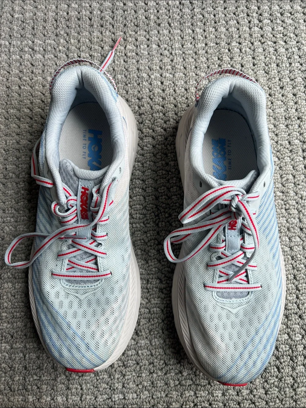 Hoka Women's Light Blue, White and Red Rincon Running Shoe